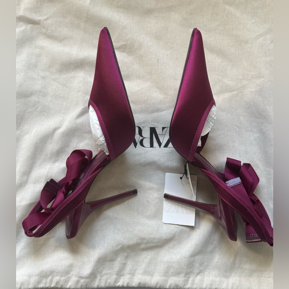 ZARA Women's Magenta Pointed Toe Ankle Tie Pumps - Picture 4 of 8